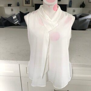 Calvin Klein Sleeveless Loop Tie Lined Blouse in Polyester Blend Off White Sz S